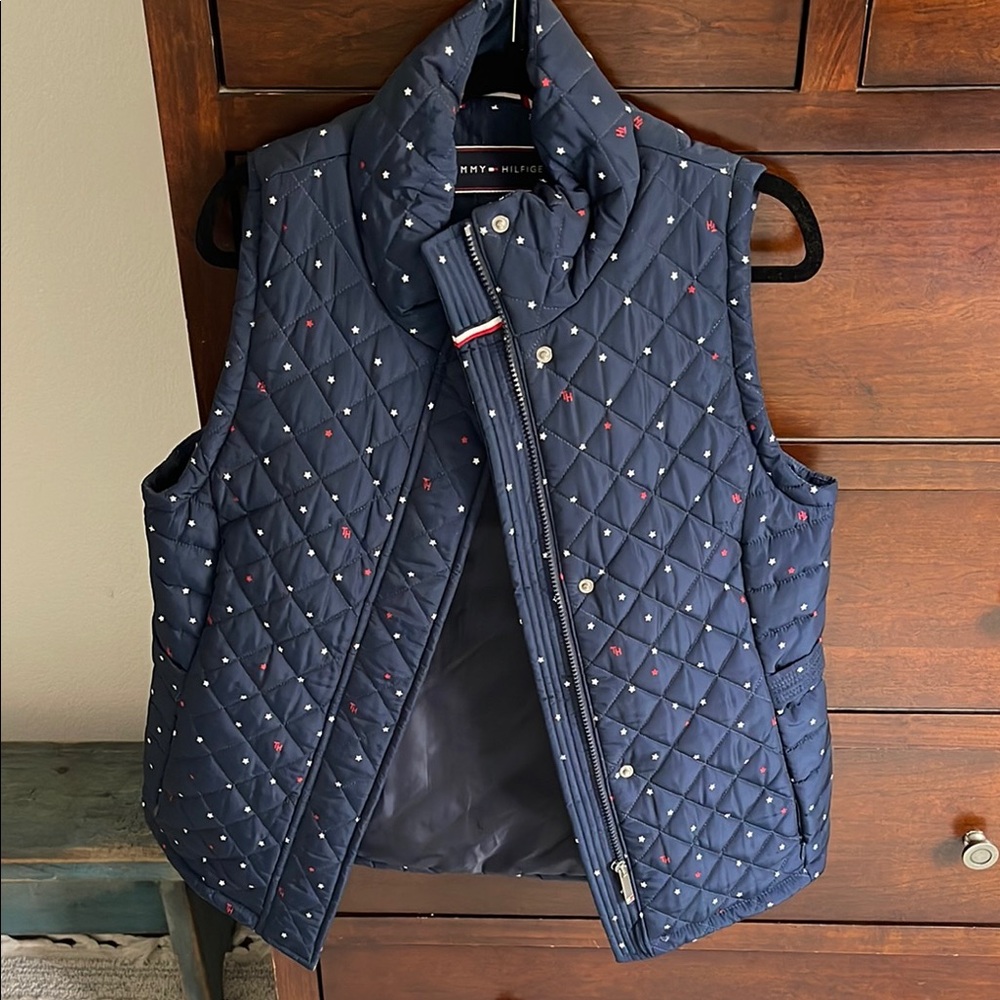 Tommy Hilfiger Navy Quilted Vest with Red and White Details